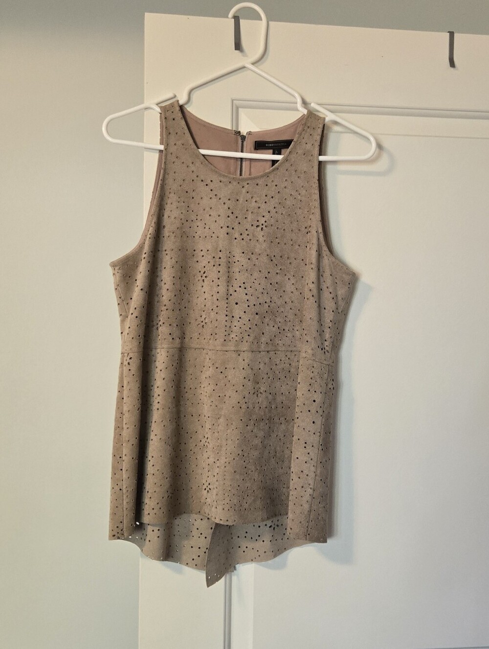 BCBGMAXAZRIA Caralyn Faux Suede Peplum Tank Top (Small)